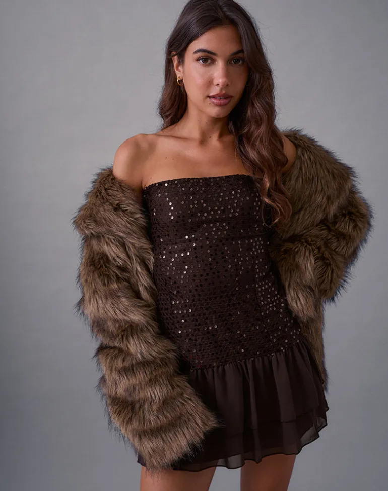 Tinosa Corset Dress in Ruffle Sequin Brown