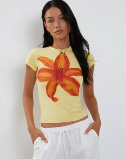 Tiona Baby Tee in Lemonade with Summer Flower Print