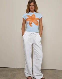 Tiona Tee in Blue with Orange Painted Flower