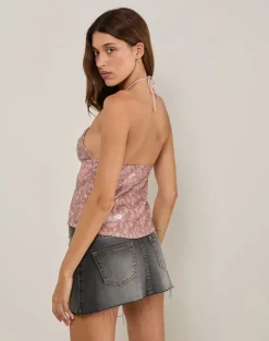 Tirich Halterneck Top in Boho Batik Sequin Pink