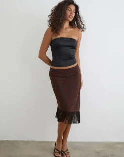 Tisaki Midi Skirt in Fine Leaf Flower Ganache