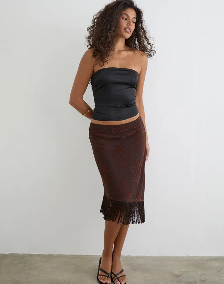 Tisaki Midi Skirt in Fine Leaf Flower Ganache