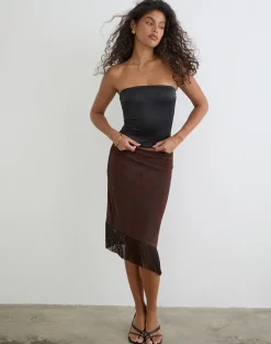 Tisaki Midi Skirt in Fine Leaf Flower Ganache