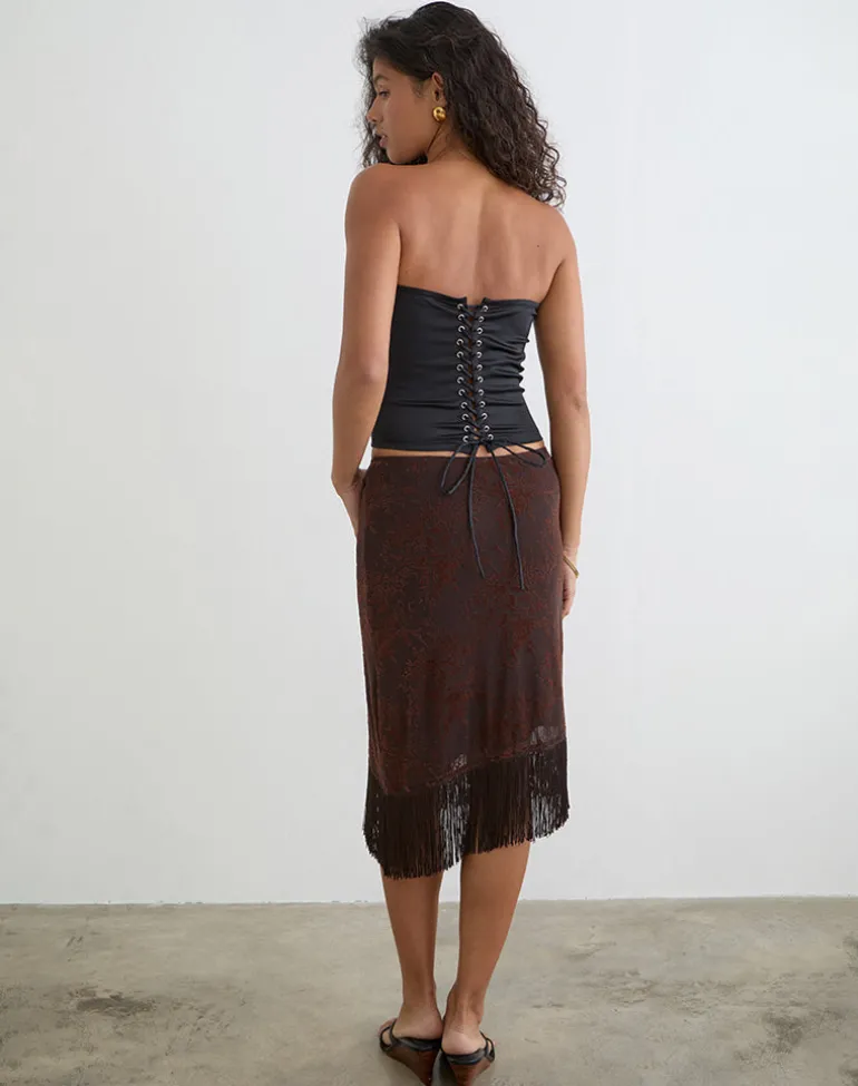 Tisaki Midi Skirt in Fine Leaf Flower Ganache