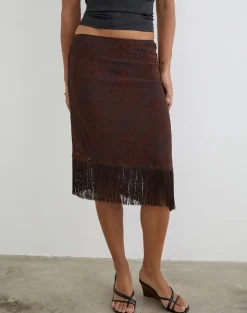 Tisaki Midi Skirt in Fine Leaf Flower Ganache