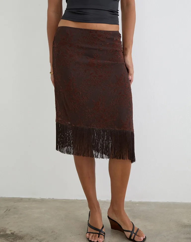 Tisaki Midi Skirt in Fine Leaf Flower Ganache