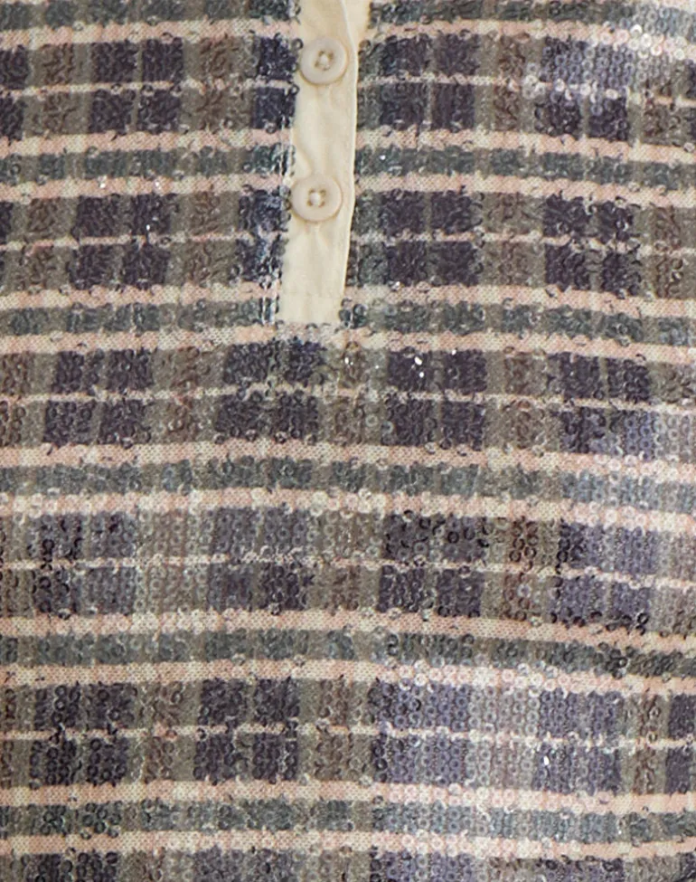 Tisuka Polo Top in Sequin Vintage Check Brown
