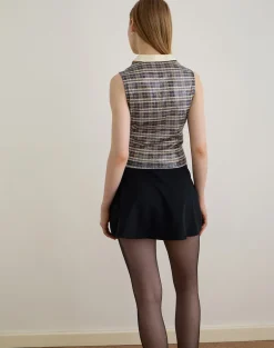 Tisuka Polo Top in Sequin Vintage Check Brown