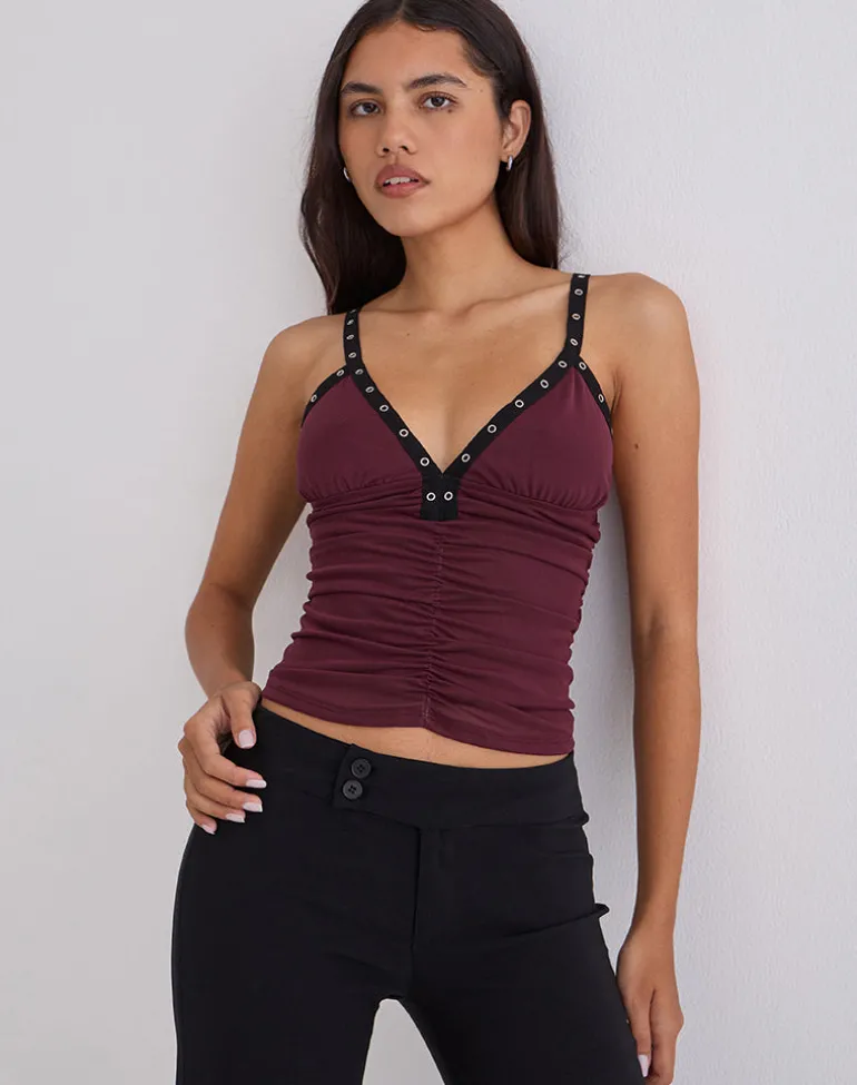Tolani Cami Top in Heavy Mesh Wine