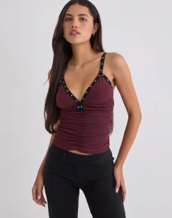 Tolani Cami Top in Heavy Mesh Wine