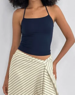 Tomoe Halter Neck Top in Rayon Jersey Navy