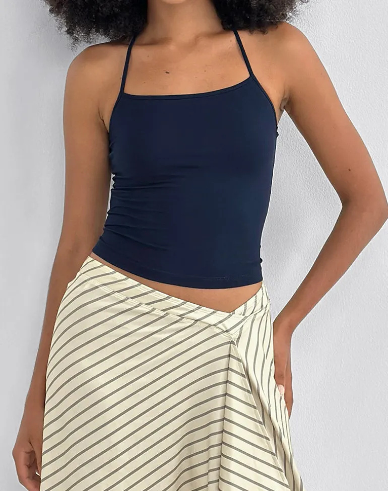 Tomoe Halter Neck Top in Rayon Jersey Navy