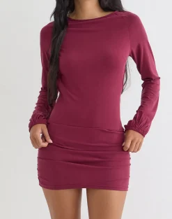 Tomoko Mini Dress in Cupro Dark Red