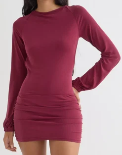 Tomoko Mini Dress in Cupro Dark Red