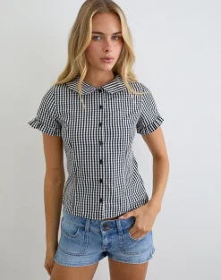 Topaz Blouse in Mini Gingham Grey