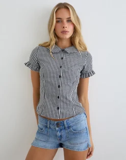 Topaz Blouse in Mini Gingham Grey