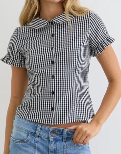 Topaz Blouse in Mini Gingham Grey
