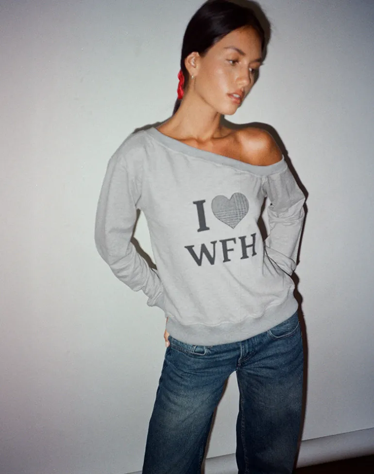 Toria Sweatshirt in Grey Marl with I Love WFH Graphic