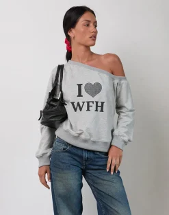 Toria Sweatshirt in Grey Marl with I Love WFH Graphic