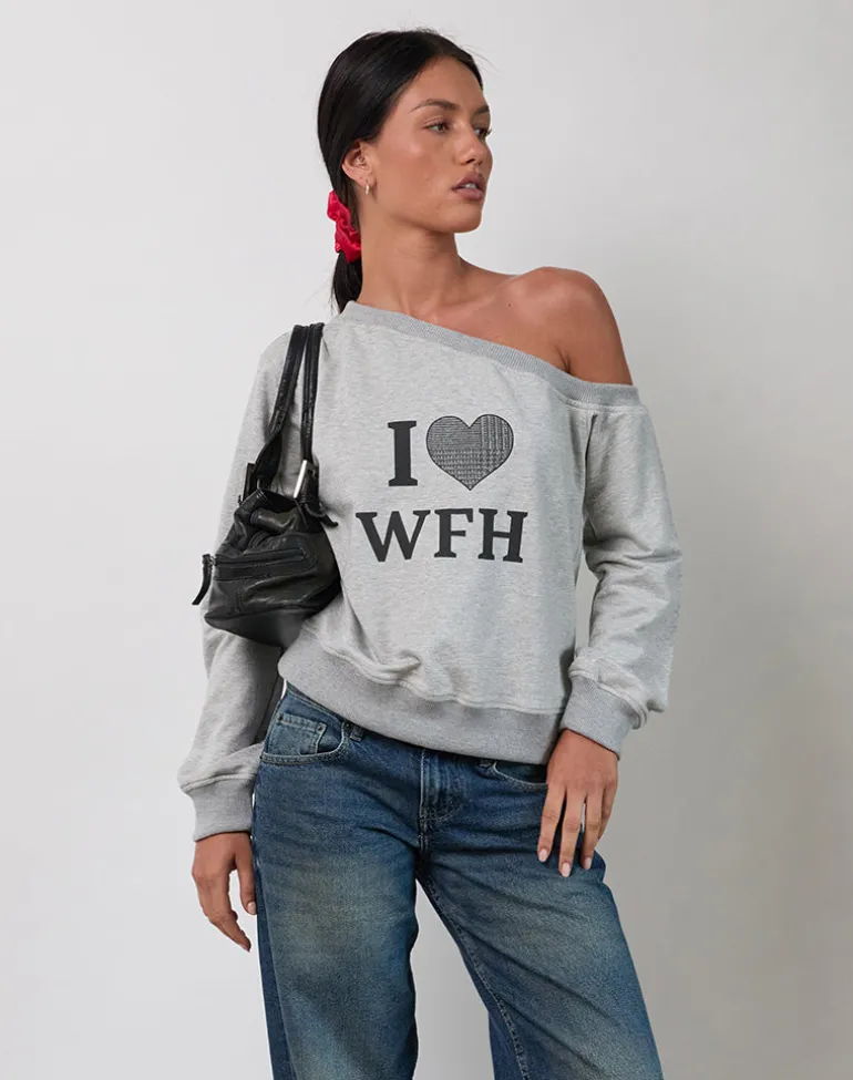 Toria Sweatshirt in Grey Marl with I Love WFH Graphic