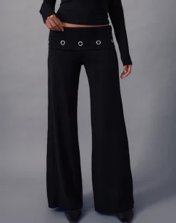 Travis Foldover Trouser in Black with Eyelets