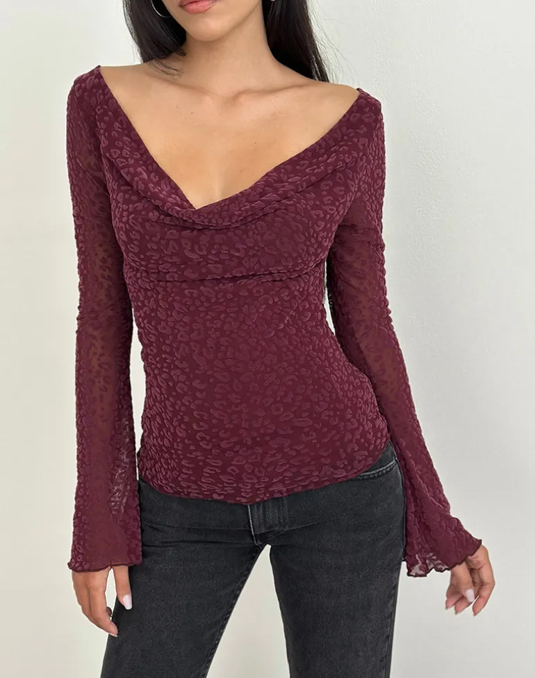 Trivedi Long Sleeve Top in Flock Mini Leopard Plum