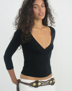 Trudis Wrap Top in Jersey Black