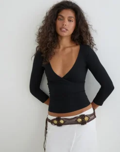 Trudis Wrap Top in Jersey Black