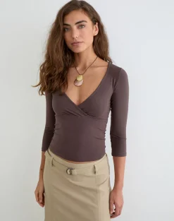 Trudis Wrap Top in Rayon Jersey Peppercorn
