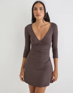 Trudita Mini Dress in Rayon Jersey Peppercorn Brown