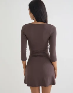 Trudita Mini Dress in Rayon Jersey Peppercorn Brown