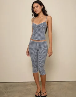 Tuka Capri Trousers in Seersucker Gingham Navy