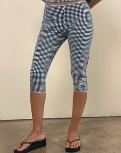Tuka Capri Trousers in Seersucker Gingham Navy