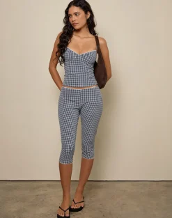 Tuka Capri Trousers in Seersucker Gingham Navy