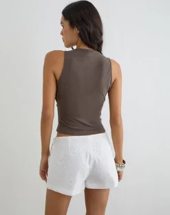 Tulia Button Vest Top in Brown
