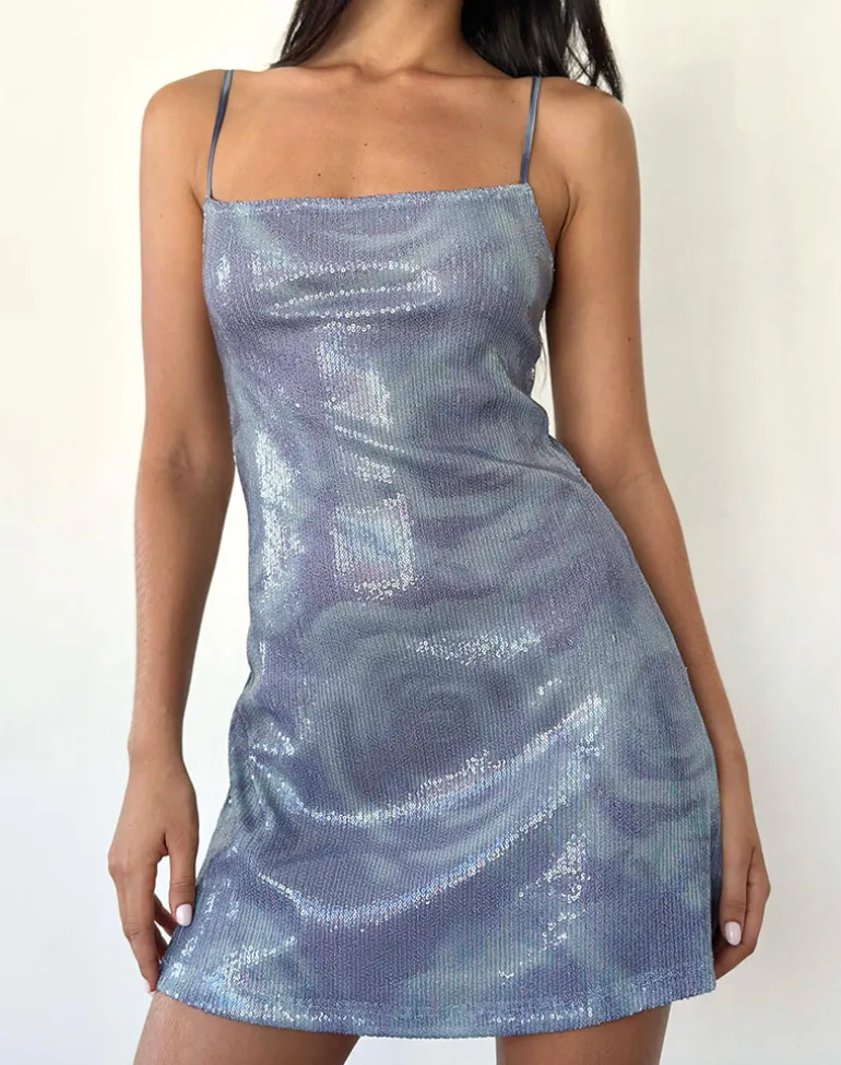 Turu Mini Dress in Sequin Abstract Rose Grey