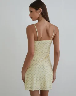 Turu Mini Dress in Yellow with Compact Grey Polka