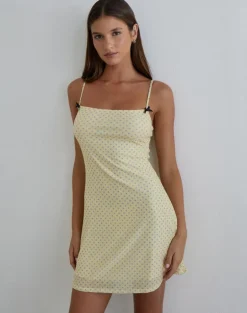 Turu Mini Dress in Yellow with Compact Grey Polka