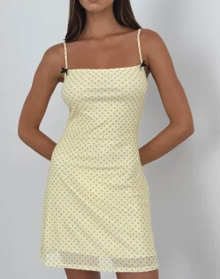 Turu Mini Dress in Yellow with Compact Grey Polka