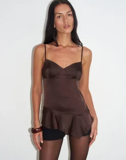 Turuti Cami Top in Satin Dark Brown