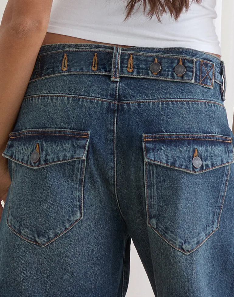 Twisted Cinch Denim Short in Dirty Green