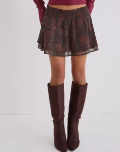 Tylan Mini Skirt in Chiffon Royal Paisley Burgundy
