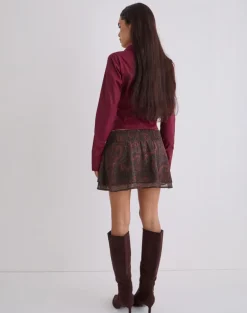Tylan Mini Skirt in Chiffon Royal Paisley Burgundy