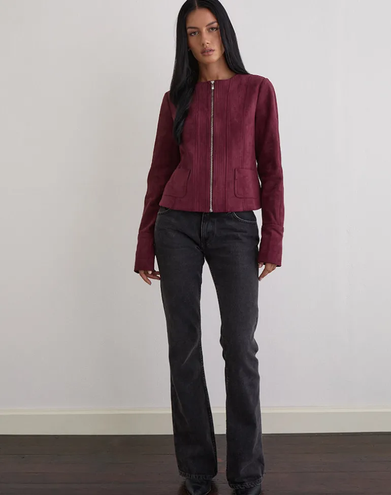 Ukiyo Jacket in Faux Suede Burgundy