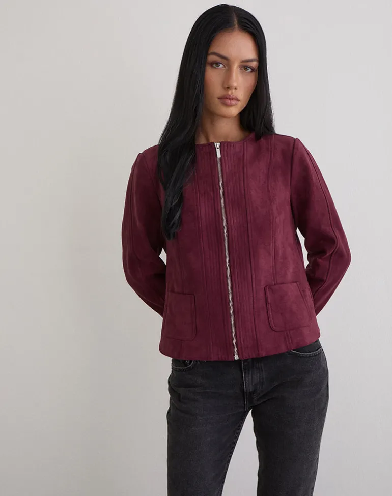 Ukiyo Jacket in Faux Suede Burgundy