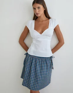 Uliva Cap Sleeve Corset Top in Poplin White