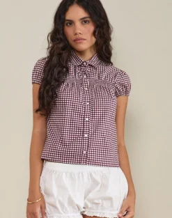 Ulsan Fitted Shirt in Mini Gingham Wine