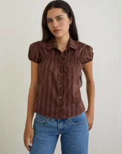 Ulsan Shirt in Poplin Stripe Brown