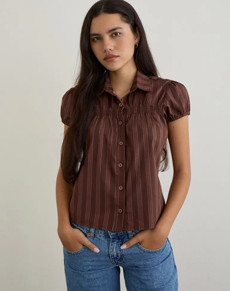 Ulsan Shirt in Poplin Stripe Brown