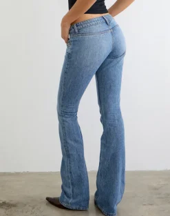 Ultra Low Rise Flare Jean in Slate Blue